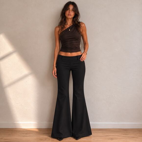 Vintage Pants - Heza Y2K Low Rise Flared Black Office Siren Indie Sleaze Pants Size 4